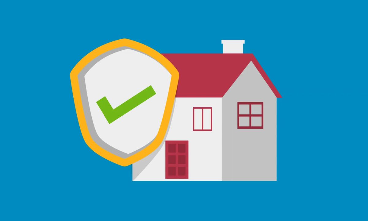 prikaz osiguravanja kuće na plavoj pozadini